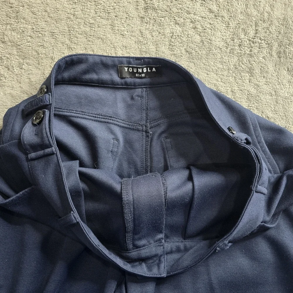 YoungLA Pants Mens 32X32 (32X28) Navy Blue Dapper Dress Athletic Stretch #614